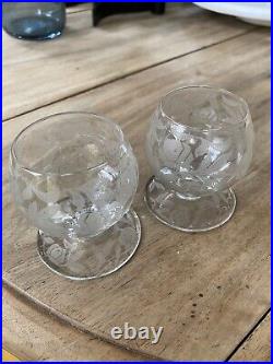 RARE BACCARAT Fontenay 2 Verres à liqueur / saké Cristal gravé de roses