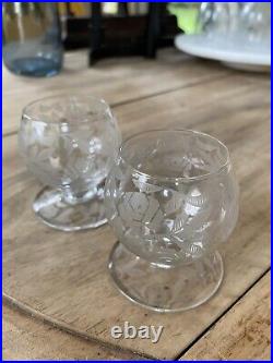 RARE BACCARAT Fontenay 2 Verres à liqueur / saké Cristal gravé de roses