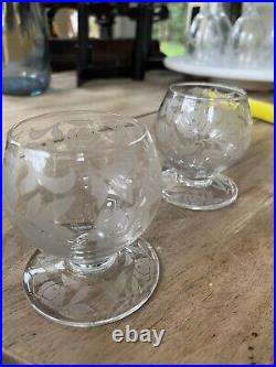 RARE BACCARAT Fontenay 2 Verres à liqueur / saké Cristal gravé de roses