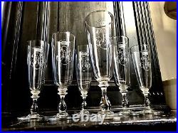 Rare 6 Flûtes champagne Cristal Baccarat Noblesse Couronne Comtale Chiffres (1)