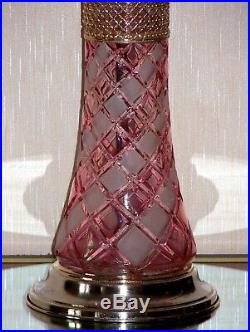 Rare Grande Lampe Ancienne Verre Cristal Pampilles Baccarat 8Kgs sur Colonne