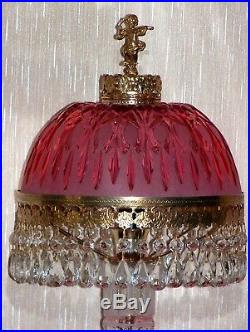 Rare Grande Lampe Ancienne Verre Cristal Pampilles Baccarat 8Kgs sur Colonne