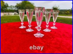 Rare Serie De 6 Flutes A Champagne En Cristal De Baccarat Modele Harcourt