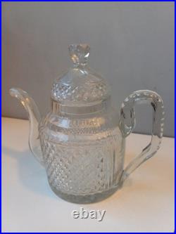 Rare Théière Cristal Soufflé Ancien Pointe De Diamant Baccarat St Louis Creusot