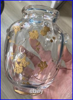 Rare Vase Cristal Baccarat Oiseau doré Art nouveau Rousseau Escalier Cristal