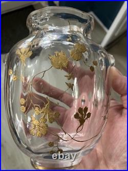 Rare Vase Cristal Baccarat Oiseau doré Art nouveau Rousseau Escalier Cristal