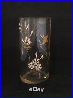 Rare Vase Emaillé En Cristal Decor Hirondelle Baccarat 19 Eme Antique Vase 19th