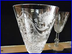 Rare paire verres mariage cristal baccarat 19eme grave bouquets roses monogramm