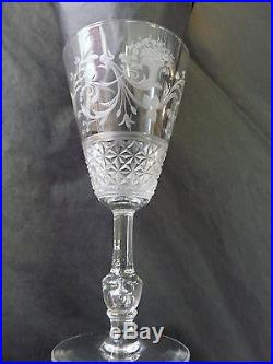 Rare paire verres mariage cristal baccarat 19eme grave bouquets roses monogramm