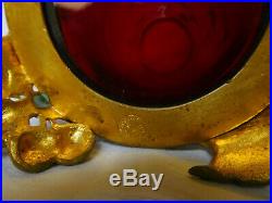 Rare vase rouleau ART NOUVEAU en CRISTAL DE BACCARAT rouge et bronze doré SIGNE