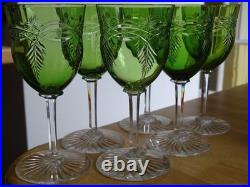 STYLE BACCARAT 6 ANCIENS VERRES VIN CRISTAL DOUBLER COLORER VERT CHINE 13,5 cm