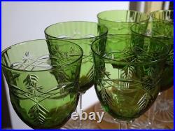 STYLE BACCARAT 6 ANCIENS VERRES VIN CRISTAL DOUBLER COLORER VERT CHINE 13,5 cm