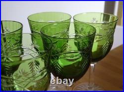STYLE BACCARAT 6 ANCIENS VERRES VIN CRISTAL DOUBLER COLORER VERT CHINE 13,5 cm