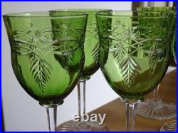 STYLE BACCARAT 6 ANCIENS VERRES VIN CRISTAL DOUBLER COLORER VERT CHINE 13,5 cm