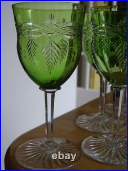 STYLE BACCARAT 6 ANCIENS VERRES VIN CRISTAL DOUBLER COLORER VERT CHINE 13,5 cm