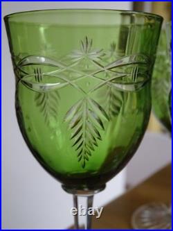 STYLE BACCARAT 6 ANCIENS VERRES VIN CRISTAL DOUBLER COLORER VERT CHINE 13,5 cm