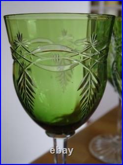 STYLE BACCARAT 6 ANCIENS VERRES VIN CRISTAL DOUBLER COLORER VERT CHINE 13,5 cm