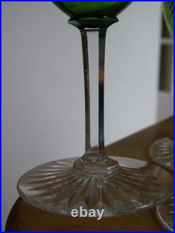 STYLE BACCARAT 6 ANCIENS VERRES VIN CRISTAL DOUBLER COLORER VERT CHINE 13,5 cm