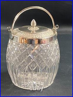 Seau à biscuits cristal taillé Baccarat Saint Louis monture métal argenté Empire
