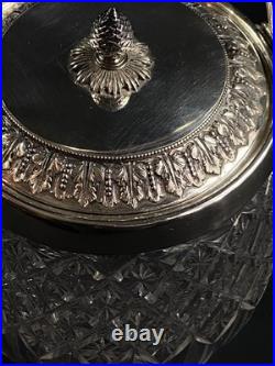 Seau à biscuits cristal taillé Baccarat Saint Louis monture métal argenté Empire