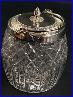 Seau à biscuits cristal taillé Baccarat Saint Louis monture métal argenté Empire