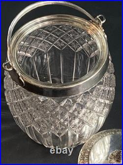 Seau à biscuits cristal taillé Baccarat Saint Louis monture métal argenté Empire