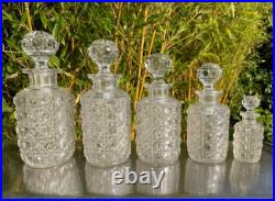 Serie de 5 flacons de toilette modèle Diamant Pierreries en cristal de Baccarat