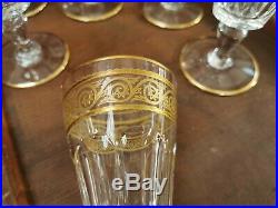 Série de 6 verres à vin blanc en cristal de baccarat gravé doré modèle eldorado