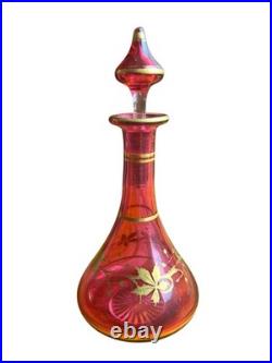 Service De Nuit En Cristal De Baccarat Rouge Et Doré A L Or Fin. 5 Péces