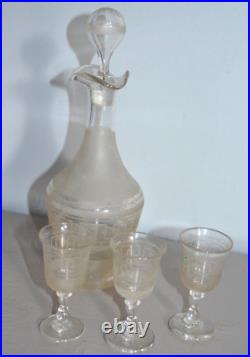 Service à Liqueur Cristal Baccarat Givré Dégagé à l'Acide Frise Grec Circa 1900