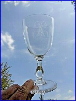 Sevres Clichy Wine Glasses Verre A Eau Vin Cristal Gravé Monogramme 19ème Ah