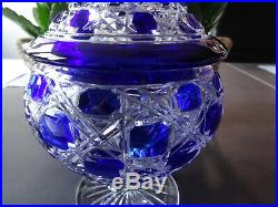 Sucrier Cristal Baccarat Overlay Bleu Modele Diamants Pierreries