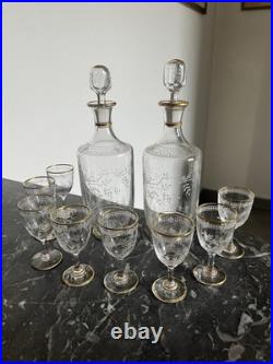 SuperbeService À Liqueur 8 Verres Carafe En Cristal De Baccarat Décor Japonisant