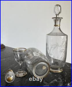 SuperbeService À Liqueur 8 Verres Carafe En Cristal De Baccarat Décor Japonisant