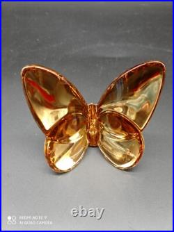 Superbe Papillon Porte bonheur en Cristal De BACCARAT Doré Or, signé