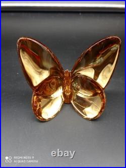 Superbe Papillon Porte bonheur en Cristal De BACCARAT Doré Or, signé