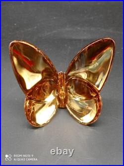 Superbe Papillon Porte bonheur en Cristal De BACCARAT Doré Or, signé