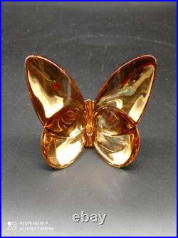 Superbe Papillon Porte bonheur en Cristal De BACCARAT Doré Or, signé