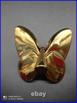 Superbe Papillon Porte bonheur en Cristal De BACCARAT Doré Or, signé