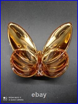 Superbe Papillon Porte bonheur en Cristal De BACCARAT Doré Or, signé