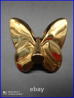 Superbe Papillon Porte bonheur en Cristal De BACCARAT Doré Or, signé