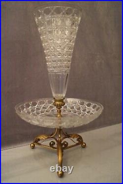 Superbe centre de table vase présentoir cristal Baccarat sur bronze début XXe
