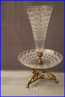 Superbe centre de table vase présentoir cristal Baccarat sur bronze début XXe