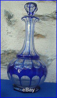 V35 Grande Carafe Cristal St Louis XIXe Taillé Doublé Bleu Ancien Baccarat