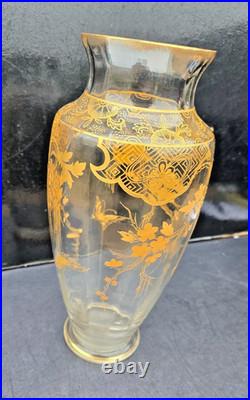 Vase Cristal Saint Louis Baccarat Decor Dore Papillons Fleurs 1900