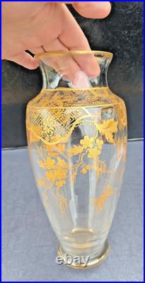 Vase Cristal Saint Louis Baccarat Decor Dore Papillons Fleurs 1900