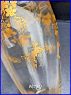 Vase Cristal Saint Louis Baccarat Decor Dore Papillons Fleurs 1900