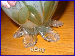 Vase à corolle verre émaillé soufflé canne 1900 Legras Clichy baccarat montjoye